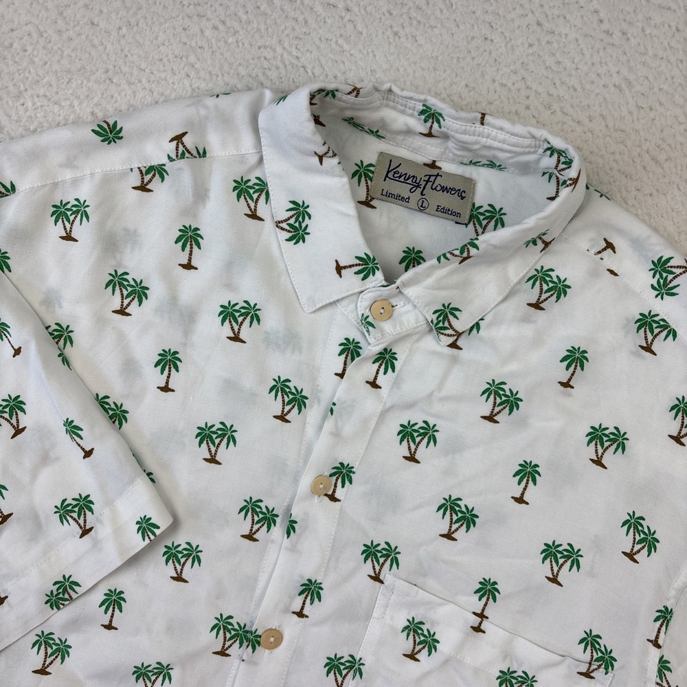 KENNY FLOWERS 'The Cocounut Grove' Mens Large Short Sleeve Button Hawaiian Shirt